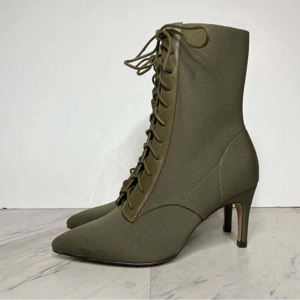 Charles David Piranha Green Lace Up Pointed Toe Boot 7M